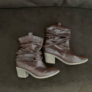 Brown strappy booties